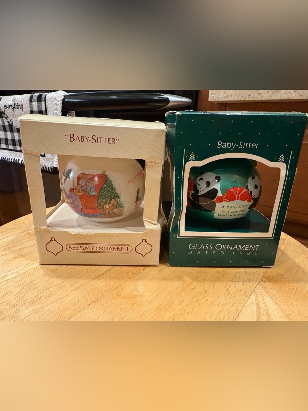 2- vintage 1987 Hallmark Baby-Sitter Keepsake Ornaments